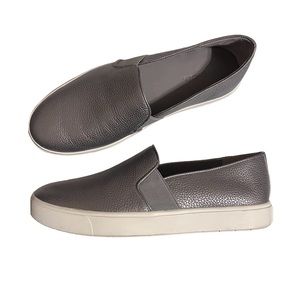 VINCE Blair Leather Metallic Gunmetal Silver Slip-Ons